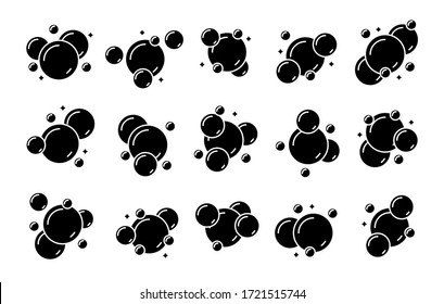 Boiling bubbles glyphs. Simple solid bubble icons set, black underwater effervescent bubbly silhouettes isolated on white background