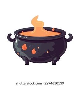 Boiling cauldron brews spooky Halloween potion soup icon