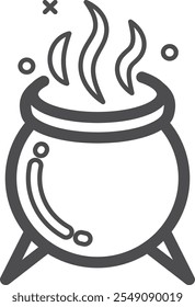 Boiling cauldron line icon. Spooky witch potion