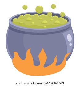 Boiling cauldron on fire icon cartoon vector. Alchemist formula. Magician fairy