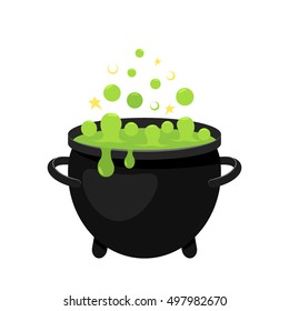 The boiling cauldron of potion for Halloween. flat vector illustration isolated on white background in cartoon style