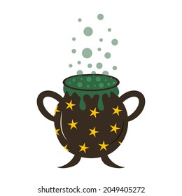 Boiling cauldron of potion for Halloween. Halloween witch attribute.