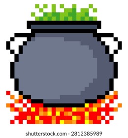 Boiling cauldron potion in pixel art style