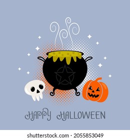 boiling cauldron of the witch for the halloween holiday. greeting card. vector illustration isolated