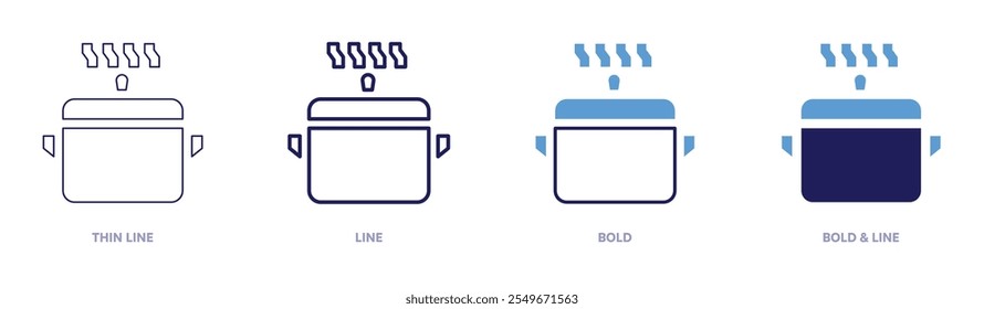 Boiling cooking pot icon in 4 different styles. Thin Line, Line, Bold, and Bold Line. Duotone style. Editable stroke.