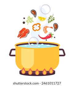 Boiling cooking soup isolated concept. Vector flat cartoon graphic design illustration