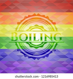 Boiling emblem on mosaic background with the colors of the LGBT flag