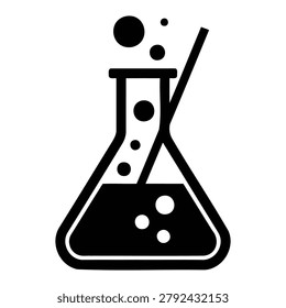 Boiling Erlenmeyer Flask with Bubbles and Stirring Rod Vector