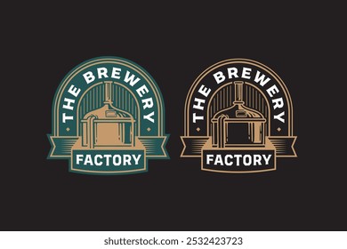 boiling, filtration, fermentation brewing machine tank retro badge logo design for beer, crafting, brewer. tube and copper production beer emblem logo collection for brewery factory and industry 