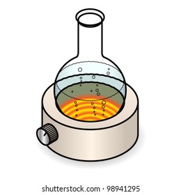 A boiling flask bubbling away on a heating mantle.