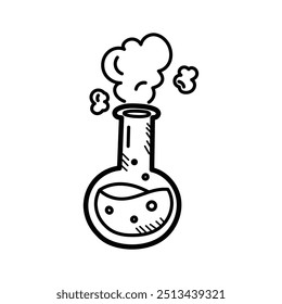 Boiling flask doodle icon, a round bottom flask used for heating and boiling liquids