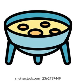 Boiling fondue icon outline vector. Cheese cooking. Food pot color flat