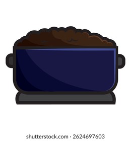 Boiling food in large pot. Vector illustration