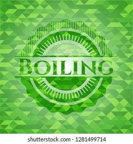 Boiling green emblem with mosaic background