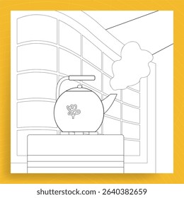 boiling kettle by the window flat illustration