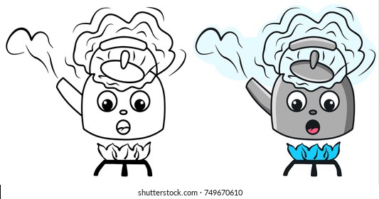 Boiling kettle cartoon vector colored illustration sketch