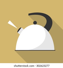 Boiling kettle with long shadow. Hot drinks service. Simple flat vector. EPS 10.