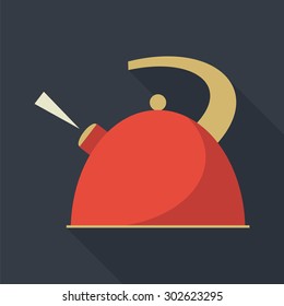 Boiling kettle with long shadow. Hot drinks service. Simple flat vector. EPS 10.