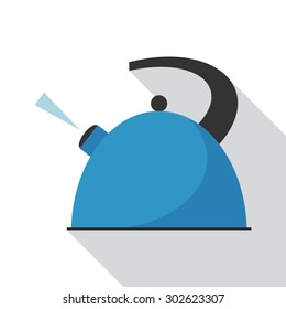 Boiling kettle with long shadow. Hot drinks service. Simple flat vector. EPS 10.