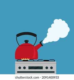 A boiling kettle on a gas stove. Vector illustration in flat style eps 10