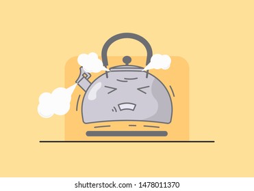 boiling kettle with steam and emotions, deadline and procrastination concept, vector illustration