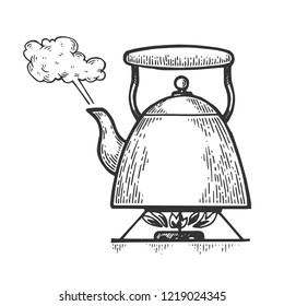 Boiling kettle teapot engraving vector illustration. Scratch board style imitation. Hand drawn image.