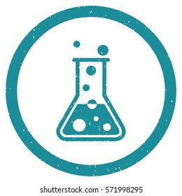 Boiling Liquid Flask grainy textured icon inside circle for overlay watermark stamps. Flat symbol with dirty texture.