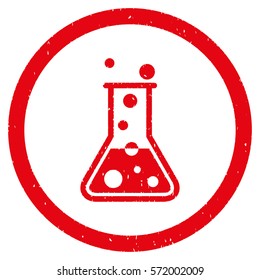 Boiling Liquid Flask grainy textured icon inside circle for overlay watermark stamps. Flat symbol with dirty texture.