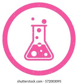 Boiling Liquid Flask grainy textured icon inside circle for overlay watermark stamps. Flat symbol with dust texture.