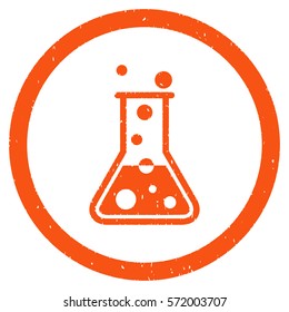 Boiling Liquid Flask grainy textured icon inside circle for overlay watermark stamps. Flat symbol with scratched texture.
