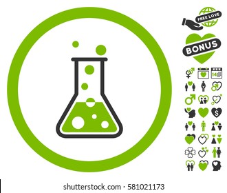 Boiling Liquid Flask icon with bonus marriage pictograph collection. Vector illustration style is flat iconic eco green and gray symbols on white background.
