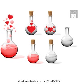 Boiling love, trapped, and toxic romance, empty flask, EPS 10