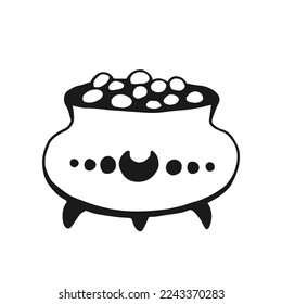 Boiling magic cauldron. Hand drawn vector illustration isolated on white background.