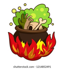 Boiling on fire cauldron icon. Cartoon of boiling on fire cauldron vector icon for web design