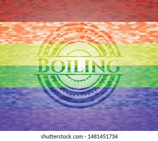Boiling on mosaic background with the colors of the LGBT flag