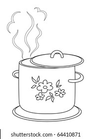 Boiling pan with flower cover, steam and support, contours