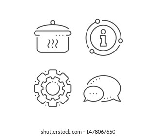 Boiling pan line icon. Chat bubble, info sign elements. Cooking sign. Food preparation symbol. Linear boiling pan outline icon. Information bubble. Vector