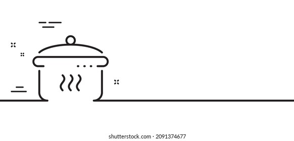 Das Pan-Line-Symbol wird gebrannt. Kochzeichen. Symbol für Lebensmittelzubereitungen. Minimaler Hintergrund der Illustration. Pan-Linie-Symbol-Muster-Banner bosten. White Web Template Konzept. Vektorgrafik