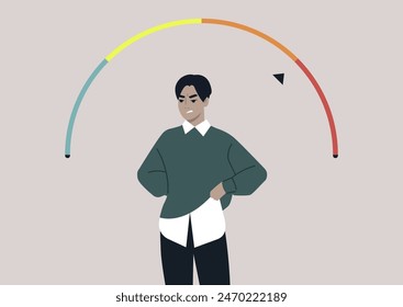 The Boiling Point, A character stands with their hands on their hips, their face contorted in anger, as a rainbow-colored anger meter above their head turns red