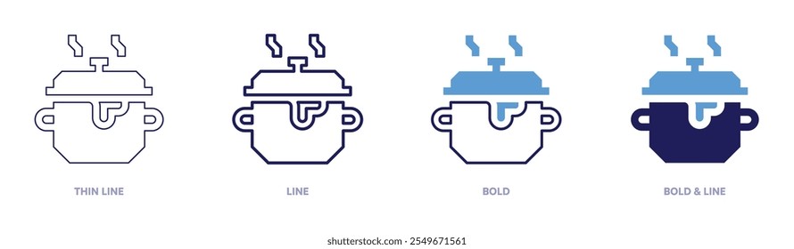 Boiling pot icon in 4 different styles. Thin Line, Line, Bold, and Bold Line. Duotone style. Editable stroke.