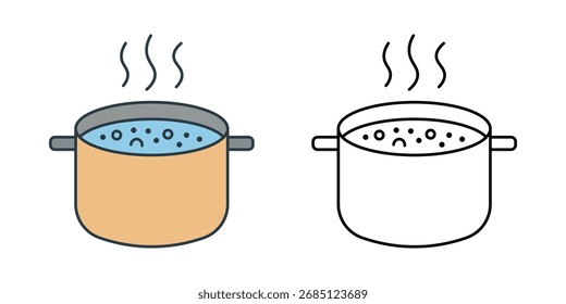 Boiling pot icon showing an open pot with bubbling water inside. Ideal for cooking, kitchen, and food preparation designs.