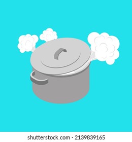 Boiling Pot Isolated. Pot Is Boiling. Vector Illustration