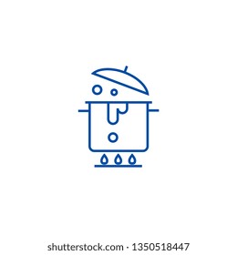 Boiling pot line icon concept. Boiling pot flat  vector symbol, sign, outline illustration.