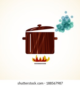 Boiling pot on fire. Vector illustration