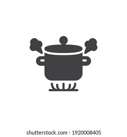 Boiling pot on gas stove vector icon. filled flat sign for mobile concept and web design. Boiling saucepan glyph icon. Symbol, logo illustration. Vector graphics