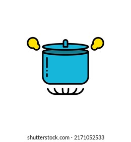 Boiling pot on gas stove vector icon. filled color flat sign for mobile concept and web design. Boiling saucepan filled color icon. Symbol, logo illustration. Vector graphics