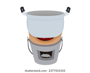 Boiling pot on a white background.