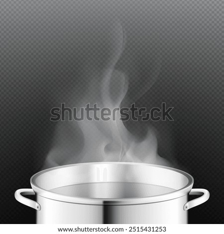 Boiling pot with smooth volume fog effect on black transparent background. Vector illustration for creating depth and local focus. Can be use for template your design. EPS10.