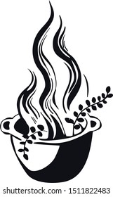 boiling pot vector black and white