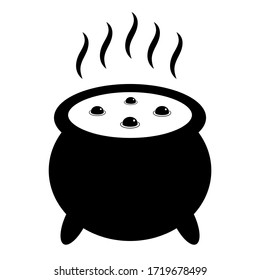 Boiling potion in cauldron vector icon on white background